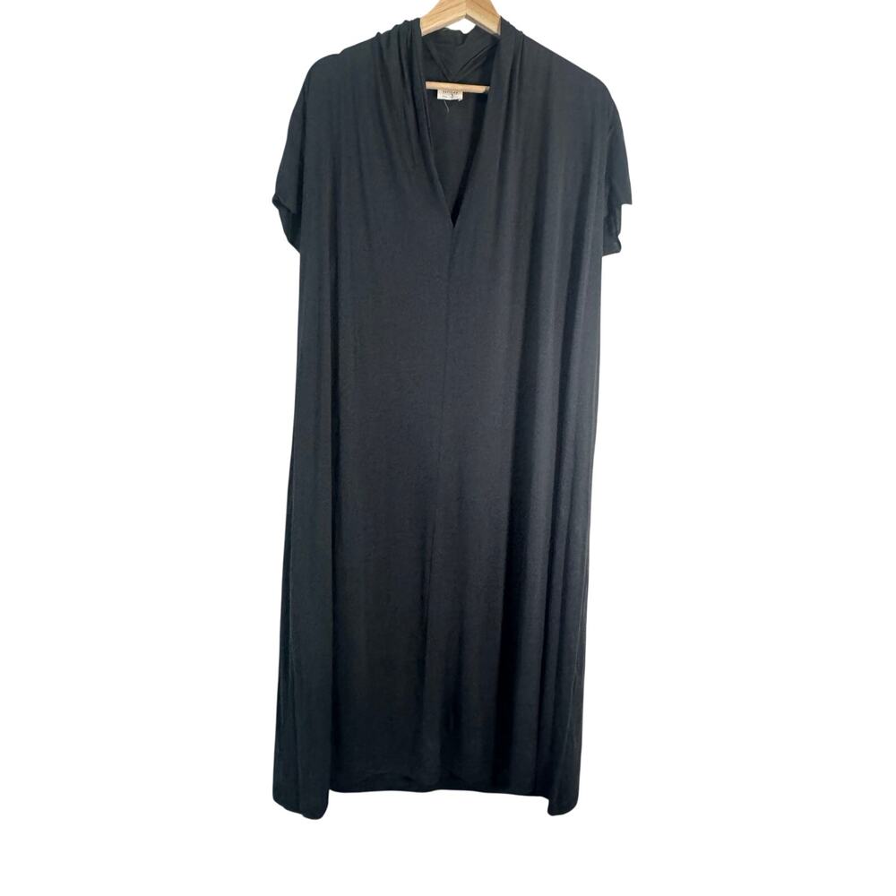 Hartford Dark Gray Midi Draped V neck Dress size 3 Large